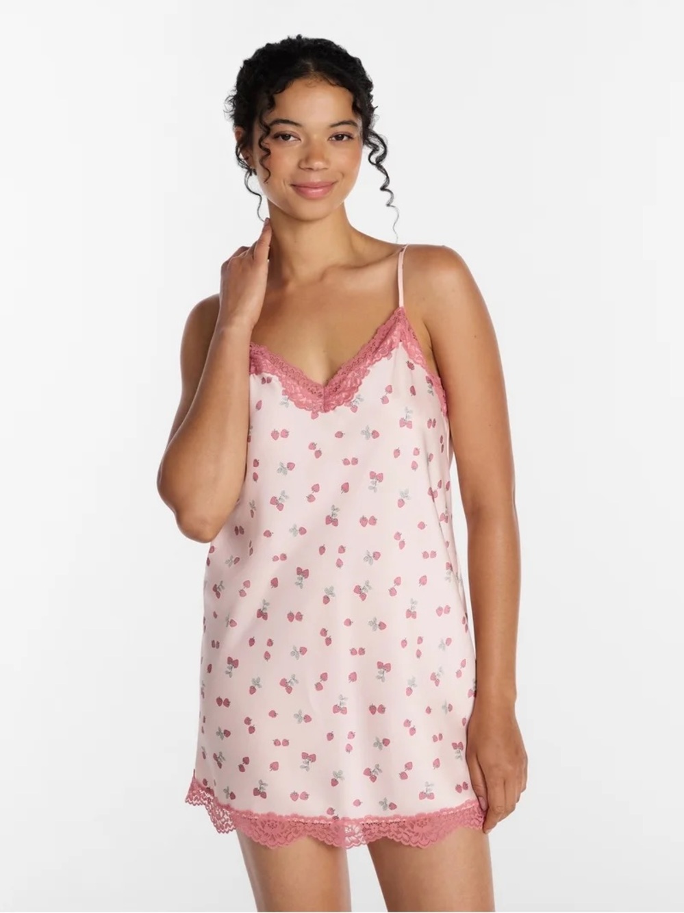 Joyspun Women’s Lace Trim Stretch Satin Chemise NWT small